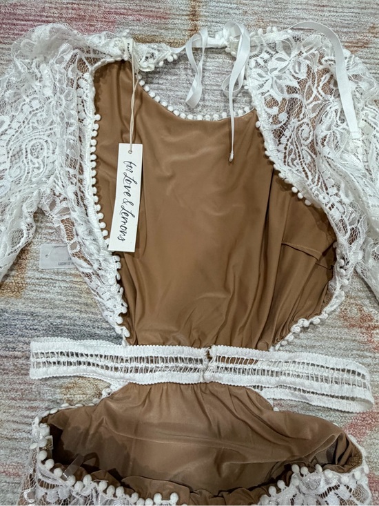 For Love And Lemons Dresses & Skirts - For Love And Lemons Brown Bodysuit with White Lace Trim